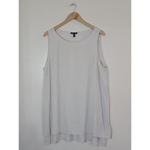 Eileen Fisher Silk Georgette Crepe Long Shell Tank Size XL Bone - Picture 1 of 9